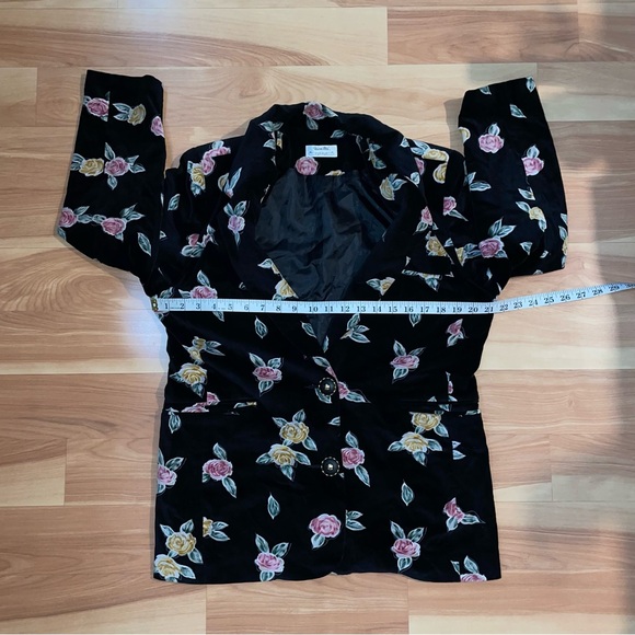 Vintage Black Velvet Gypsy Witchy Etherial Fairie Floral Rose Blazer Size M/L - Picture 5 of 11